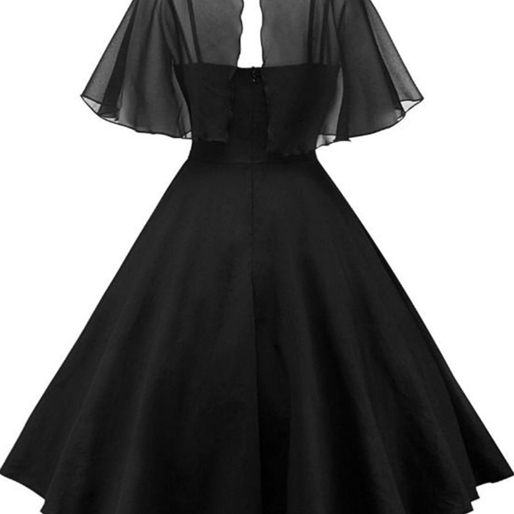 Black swing dress with chiffon capelet - Picture 2 of 3